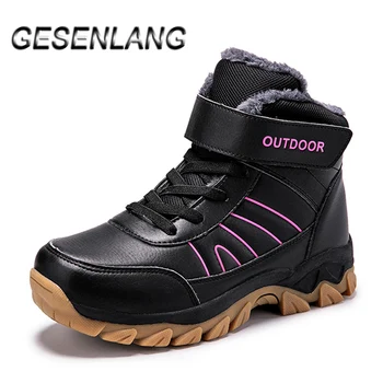 

Women's Winter Walking Shoes High Top Leather Casual Ankle Boots Female Sneakers Plus Fur Warm Outdoor Snow Boots Barefoot Shoes