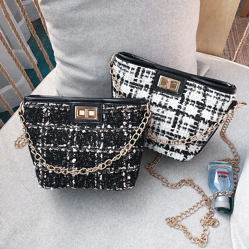 

Western Style Bucket Bag Women's 2020 Spring And Summer New Style Shoulder Bag with Chain Women's Graceful Plaid Fashion Shoulde
