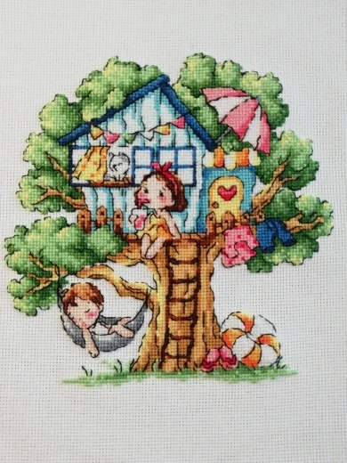 Treehouse of 4 season cross stitch package spring summer 18ct 14ct 11ct cloth cotton thread embroidery DIY handmade needlework