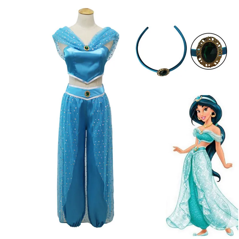 

Aladdin and The Magic Lamp Cosplay Costume Aladdin Princess Jasmine Top Pants Set Suit Hat Vest Belly Dancer Cosplay Fancy Dress