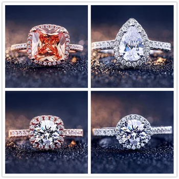 

inbeaut 925 Sterling Silver Engagement Ring Set Heart Square Princess Cut Shiny 10 Heart&Arrow Zircon Stone Rings for Teen Girls