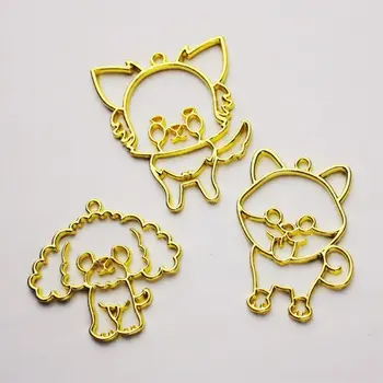 

5 Pcs/set DIY Metal Frame Jewelry Pendant Necklace Gold Cute Cartoon Dog Hollow Border Resin Epoxy UV Handmade Accessories