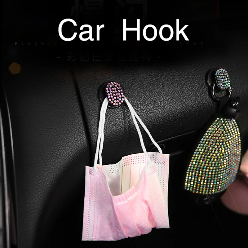 2 Pack Seat Back Organizers Bling Diamond Universal Car Headrest  Bag Hangers////