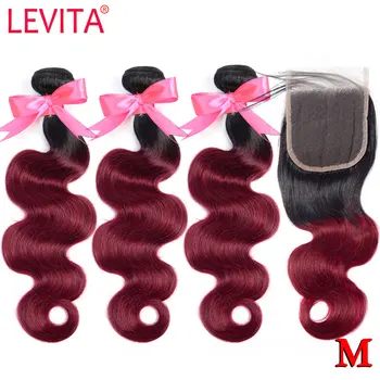 

Brazilian body wave human hair Weave bundles with closure 1B/99j Red Burgundy bundles with closure Ombre Bundles With Closure