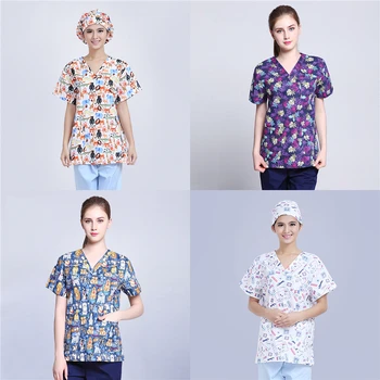 

Scrubs Medical Uniforms Women Nurse Scrub Tops Doctor Work Clothes 100$%Cotton Print Hospital Clinical Surgery Uniform