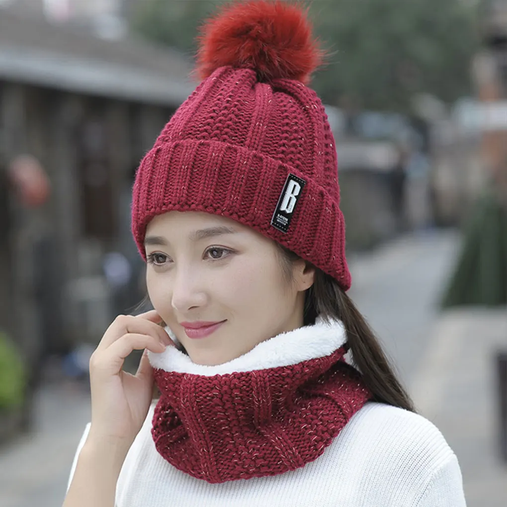 Brand Winter knitted Beanies Hats Women Thick Warm Beanie Skullies Hat Female knit Letter Bonnet Beanie Caps Outdoor Riding Sets