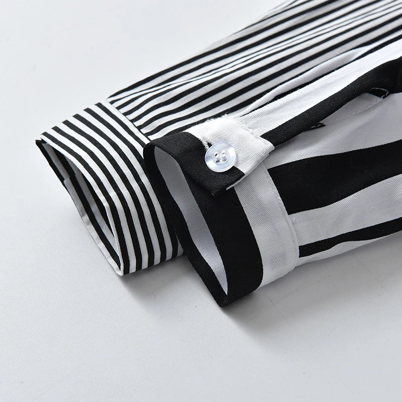 Baby Boys Shirts fashion Lapel Black White Color Matching Stripes Gentleman's Long Sleeve Shirt Toddlers Kids Tops Boys Clothes