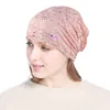 Women Winter Knitted Windproof Warm Cap Female Summer Thin Lace Rhinestone Sports Sunscreen Fold Black Sun Hat K32 2