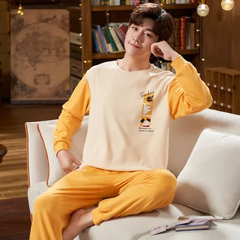 

long sleeve cotton pajama sets for men autumn pajamas puls size L-3XL pyjamas male long pants homewear pijamas hombre