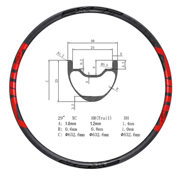 

RYET RIMS 29er mtb carbon rim 30mm Width 25mm Depth 29er mtb wheel XC Hookless Tubeless 29er carbon mtb rims