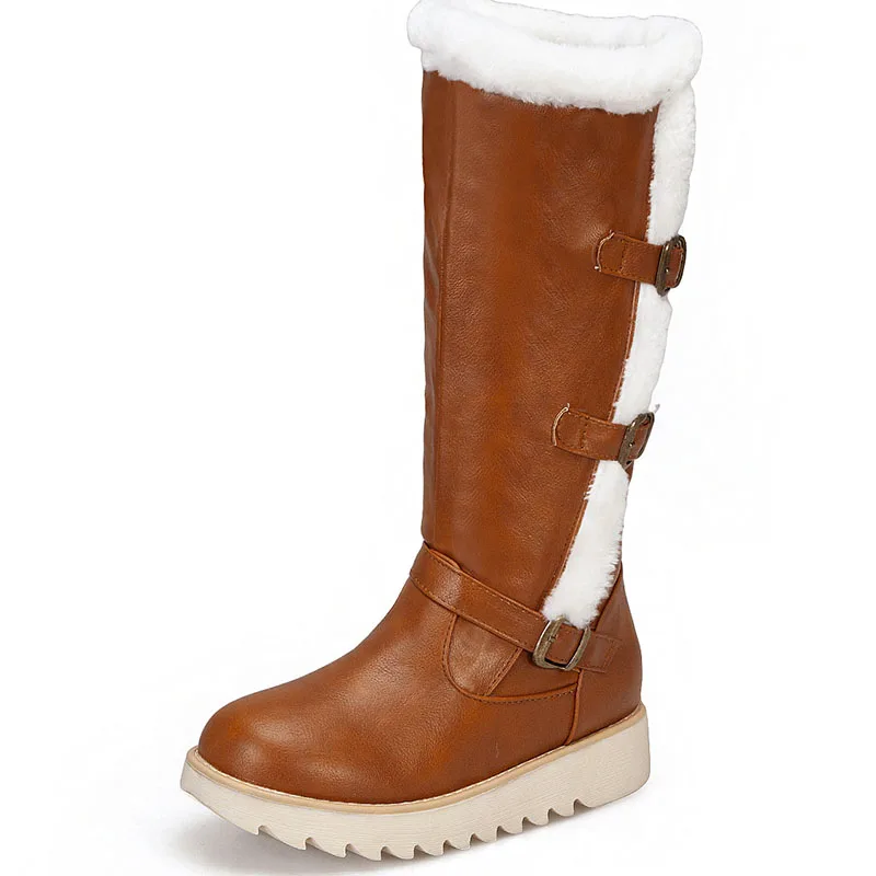 Black Autumn Winter Mid Calf Boots Women Plus Big Size 10 Snow Boot Flat With Med Heel Shoe Woman Yellow Brown Faux Fur Platform