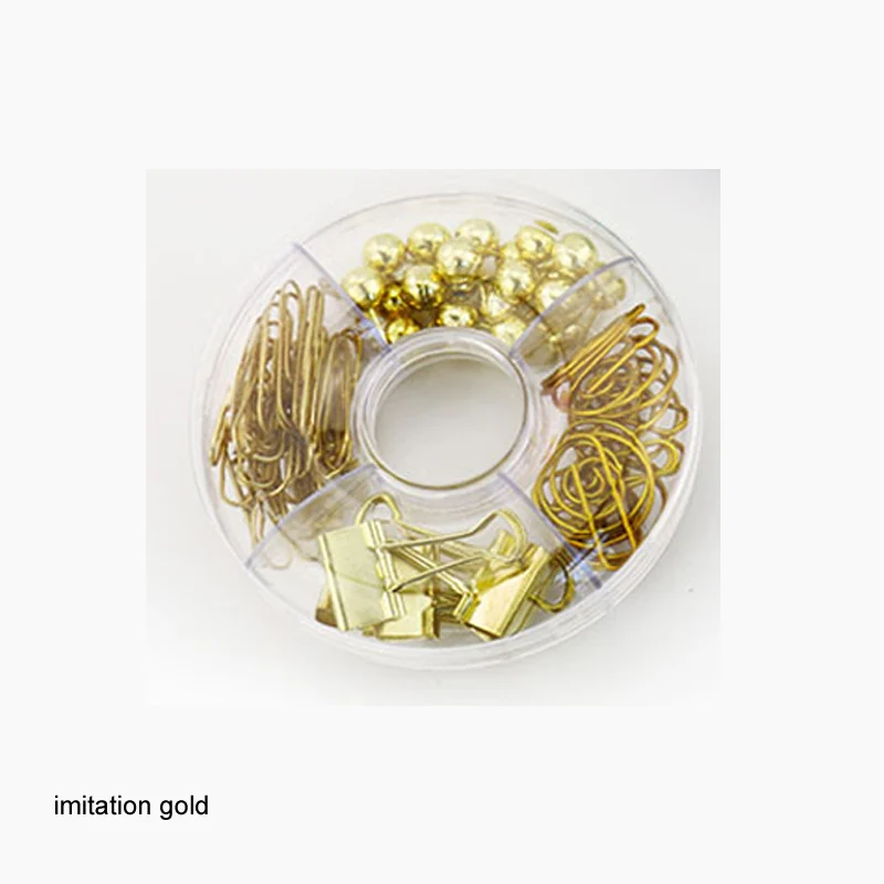 imitation gold 1 коробка, зажим для бумаги, Пончик, набор канцелярских принадлежностей, настольный органайзер, Товары для офиса, для дома, офиса, для хранения, зажим - Цвет: imitation gold
