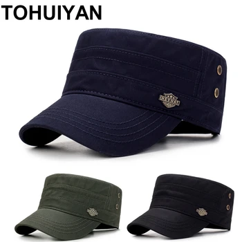 2021 Branded Men Military Cap Summer Autumn Casual Cadet Hat Washed Cotton Flat Top Caps Female Vintage Army Hats Bone Man Cap