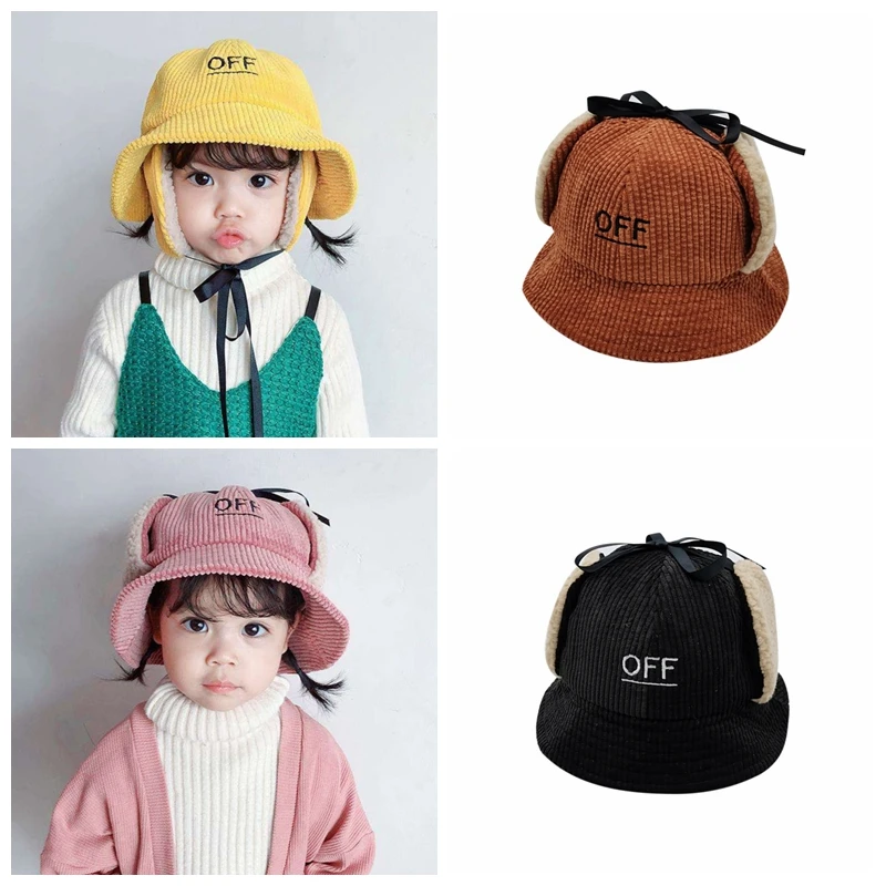 Winter Toddler Baby Hat Cute Boy Girl Earmuffs Cap Warm Plush Hats Soft Letter Embroidery Pattern Hat Baby Accessories
