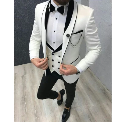 Белые смокинги, двубортный жилет, 3 предмета, мужские костюмы для свадьбы, костюмы для жениха, свадебные смокинги, костюмы, куртка+ брюки - Цвет: Same as image