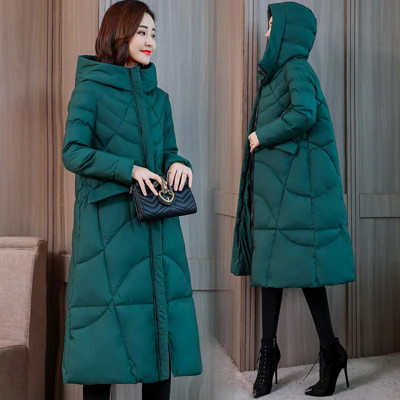 

Down Jacket Cotton-padded Clothes Women's Mid-length 2019 Winter New Style Loose Thick Cotton Overcoat Women's over-the-Knee Hoo