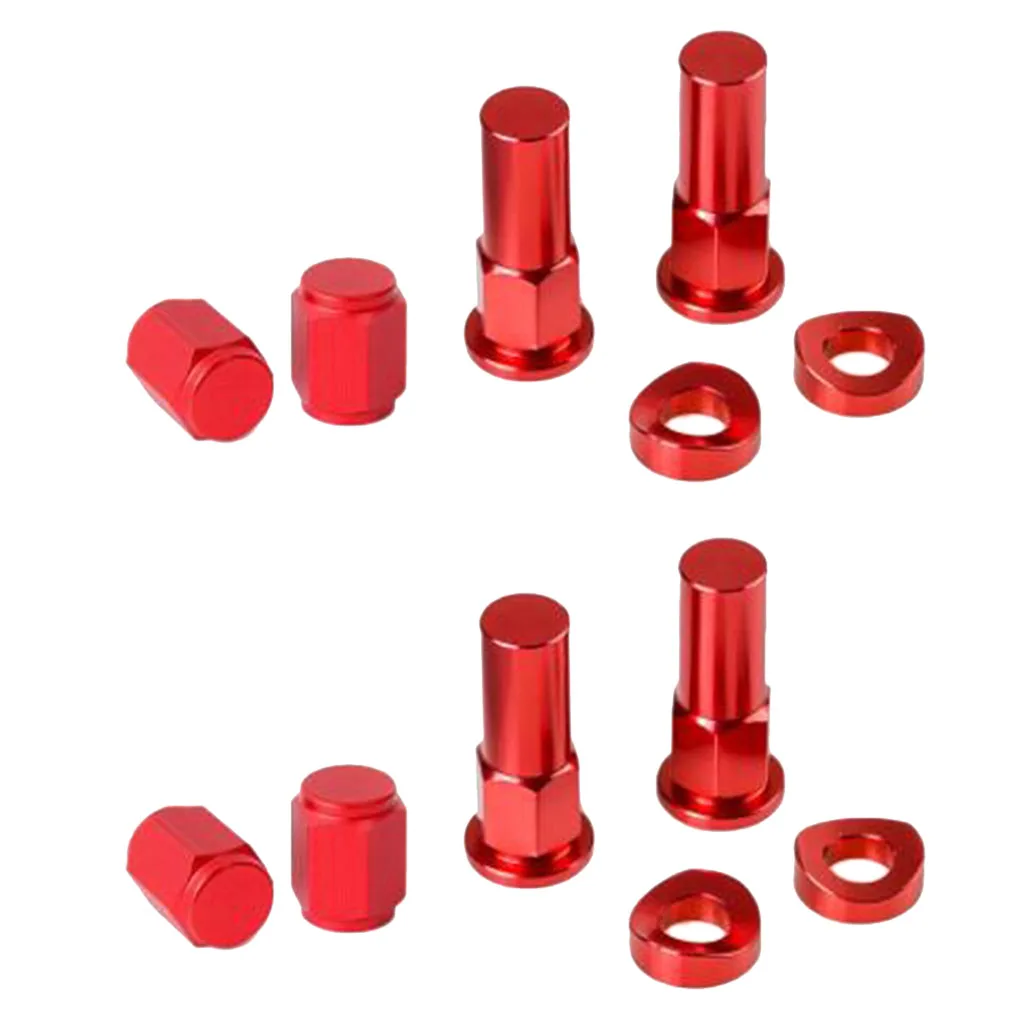 12 X Aluminium CNC Tire Valve Stem Caps & Rim Lock Nut Washer Anodised - Red