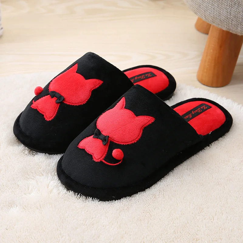 red cat Обувь; коллекция года; женские и мужские домашние тапочки; домашние зимние теплые хлопковые тапочки; милые женские домашние тапочки с героями мультфильмов - Цвет: red cat