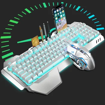 

4 Adjustable Gaming Keyboard Mouse Set Chargable Wireless Keyboard with Colorful Lights Mouse with DPI ND998