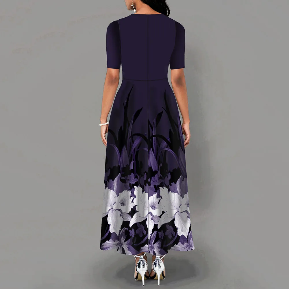 Элегантное Длинное платье миди с круглым вырезом и принтом в стиле бохо