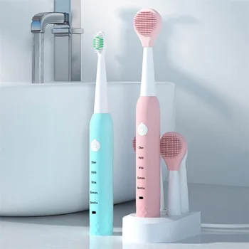 

Ultrasonic Sonic Electric Toothbrush Rechargeable IPX7 USB Fast Charging with 4 Replacement Brush Heads Facial Clean Brush