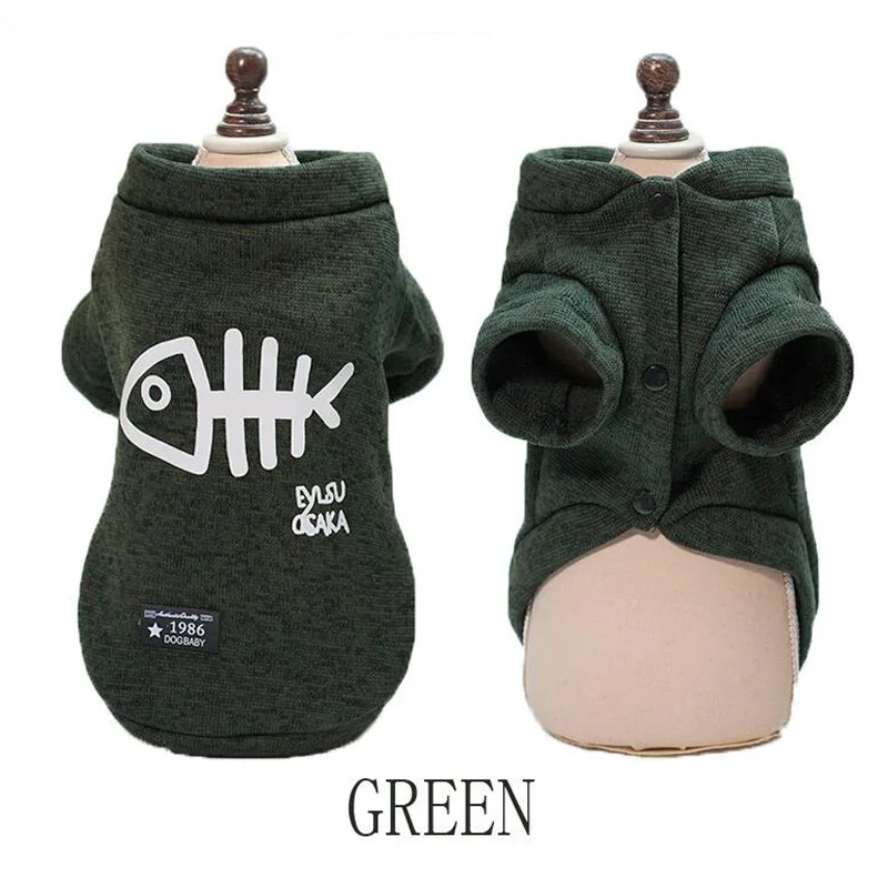 Рыбий кость свитер для щенка пуловер Трикотаж Осень Зима Одежда для бульдога для маленького, небольшого питомца кошки Тедди костюм S M L XL XXL - Цвет: Зеленый