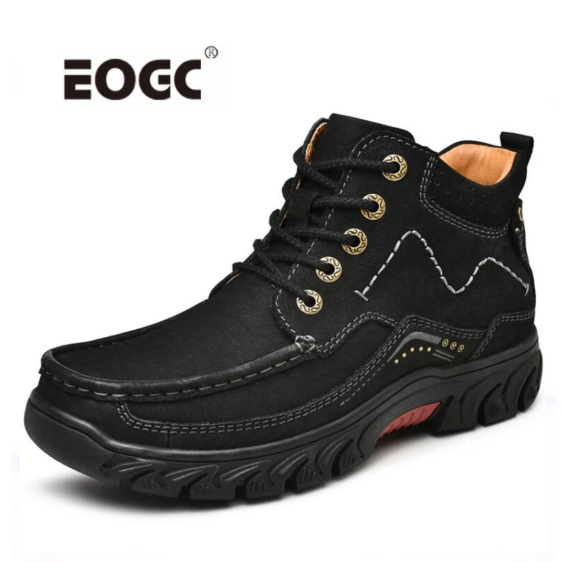 

Natural Leather Boots Men Plus Size Warm Plush Ankle Snow Boots Shoes Handmade Lace Up Winter Shoes Men Zapatos Hombre