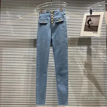 Winter White Thicked Jeans Woman 2021 New Double Pocket Buckle High Waist Plus Velvet Tight Stretch Pencil Pants Denimwear