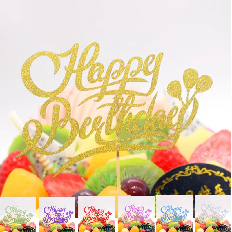 DIY Cake Toppers Happy Birthday Cake Flag Glitter Cake Topper Baby Shower Birthday Wedding Party Cake Baking Decor
