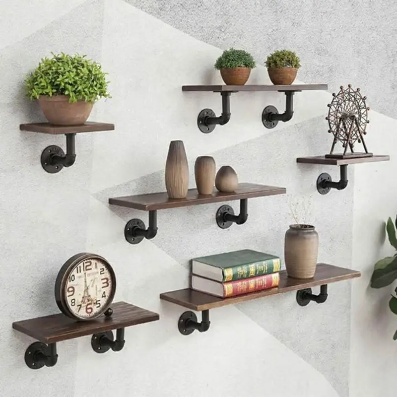 

OOTDTY 2pc Industrial Wall Mounted Iron Pipe Shelf Bracket Floating Holder Storage Rack