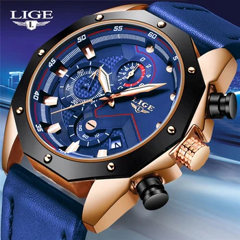 

2020 LIGE Mens Watches Top Brand Luxury Fashion Blue Clock Male Military Waterproof Quartz Watch Men Big Dial Date Chronograph