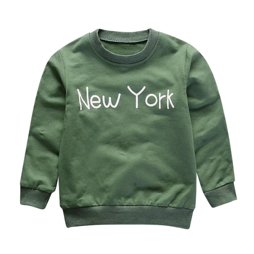 Платье с длинными рукавами для девочек, Осенний хлопковый корейский пуловер свитер буквы Нью-Йорк, с длинным рукавом Толстовка пуловер Топы футболка 40 - Цвет: as the photo show