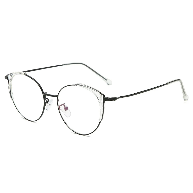 YOOSKE, прозрачные оптические очки, женские, кошачий глаз, очки, оправа, Ретро стиль, металлическая оправа для близорукости - Цвет оправы: black