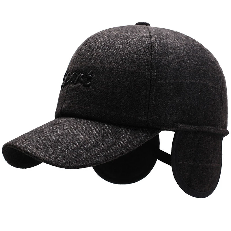 

HT2723 Autumn Winter Hats for Men Thick Warm Dad Hats with Ear Flap Male Baseball Caps Adjustable Baseball Hat Plaid Earflap Cap