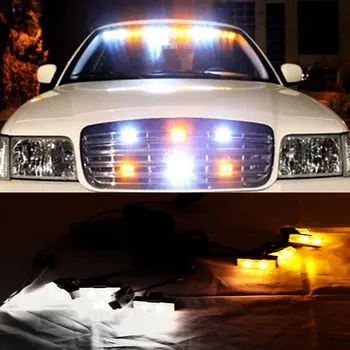 

Amber White 16 LED Emergency Vehicle Strobe Lights For Front Grille Deck Car Emergency Strobe Flash Light 5.3*2.6*1.8cm