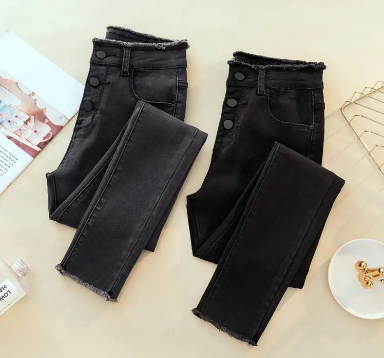 Женские рваные джинсы скинни с высокой посадкой, серые, черные, Стрейчевые джинсы, женские джинсы, брюки-карандаш