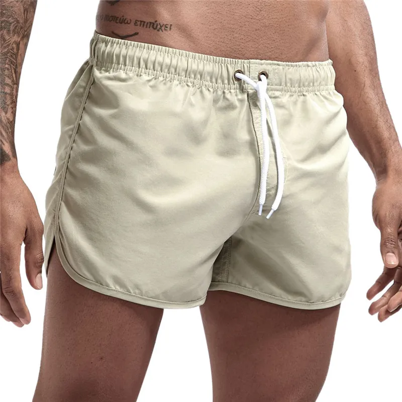 New Men Fitness Bodybuilding Shorts Man Summer Gyms Workout Male Breathable Mesh Quick Dry Sportswear Jogger Beach Short Pants - Color: Beige