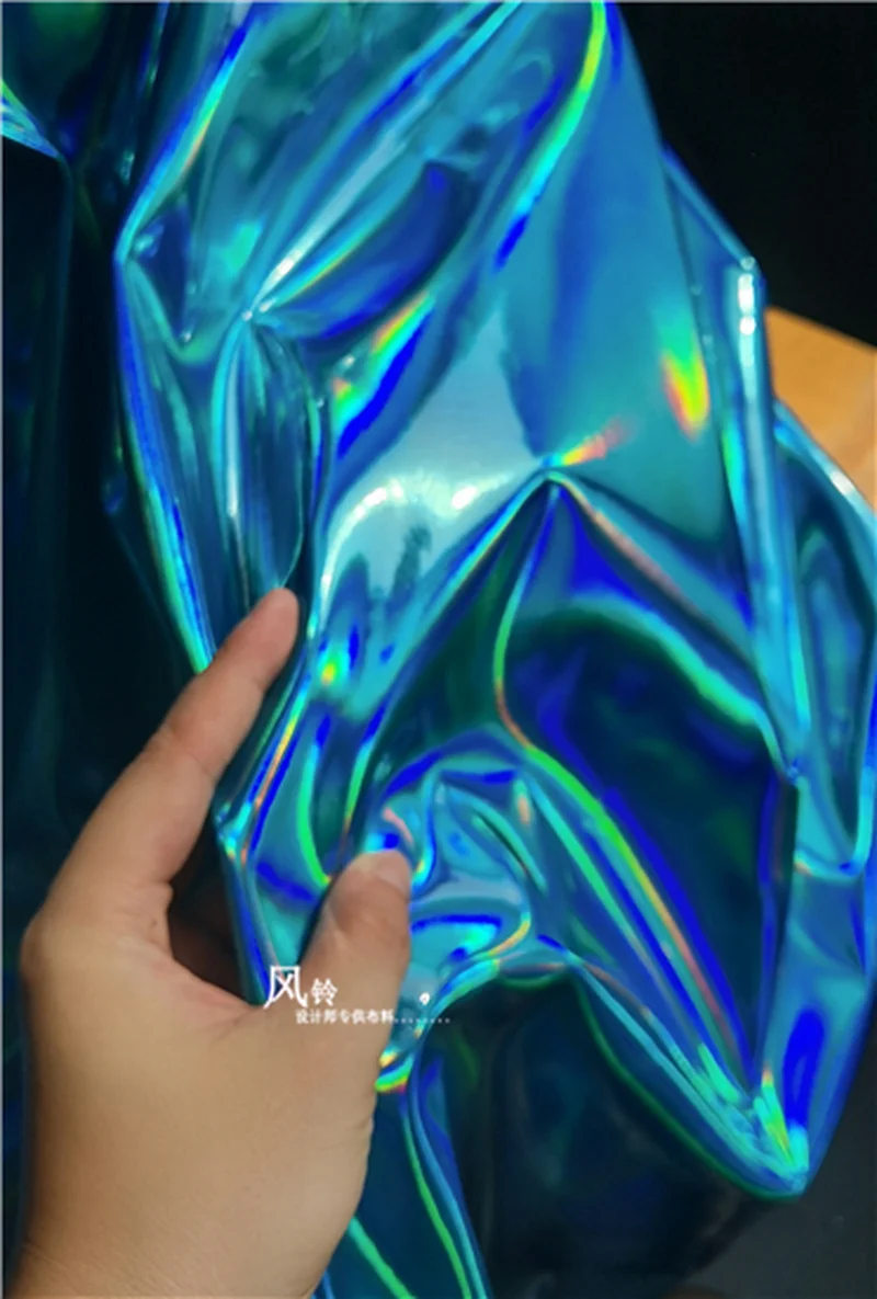 Blue Mirror Synthetic Leather Fabric Green Reflective Waterproof DIY Patches Bag Stage Decor Clothes Designer Fabric