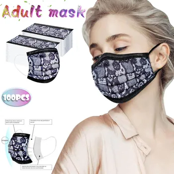 

100pc Adult Mouth Mask Disposable 3 Layer Print Mascarillas Mystic Black Mesh Lace Sexy Mask Breathable Protective Face Masks