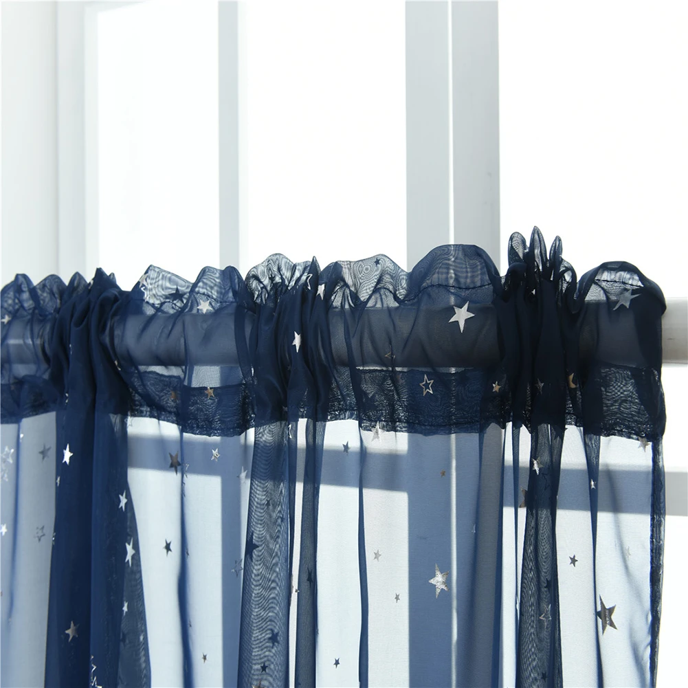 1Pc Fashion Shiny Star Pattern Transparent Tulle Voile Curtain Window Drape Living Room Home Decoration