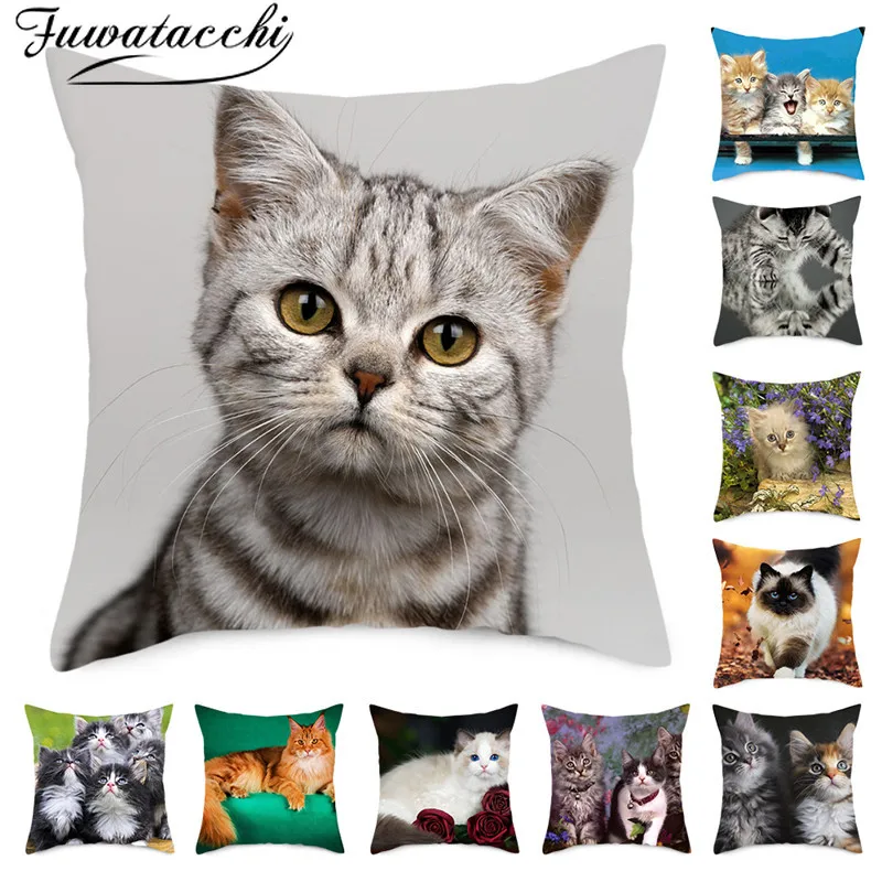 Fuwatacchi Cute Animals Cushion Cover Cats Pattern Pillow Covers Decoration for Home Sofa Polyester Throw Pillowcases 45X45cm | Дом и сад