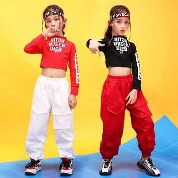

Kid Hip Hop Clothing High Neck Sweatshirt Shirt Top Crop Pocket Running Casual Pants for Girl Jazz Dance Costume Dancing Clothes