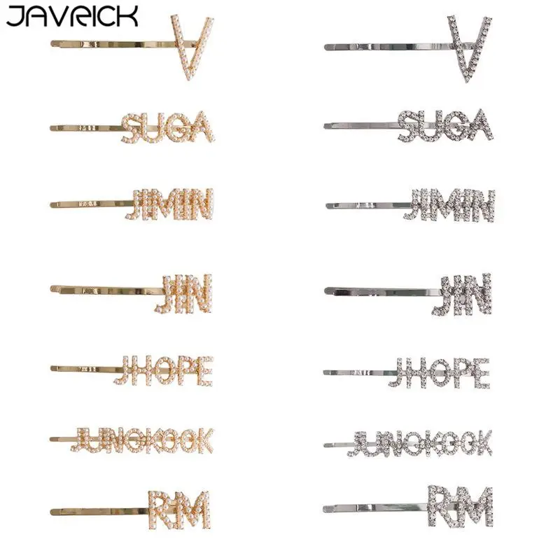 

Women Girl Metal Alloy Side Bangs Hair Clip Rhinestone Faux Pearl Kpop Members Name Letters Bobby Pins Fans Supportive Barrettes