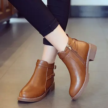 

Women Ankle Short Boots 2020 Autumn Female Casual Shoes Woman Flat Fashion Platform Round Toe Buckle Strap Solid Comfortable
