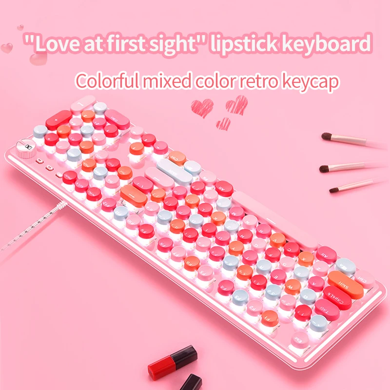Yindiao k520 pink mechanical keyboard wired green axis girl heart