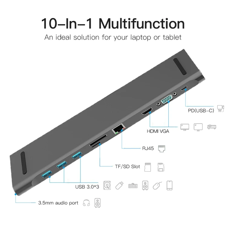 11 в 1 концентратор 4K usb type-C к USB 3,0 TF HDMI VGA RJ45 Мини DP док-станция для ноутбука для Macbook для huawei