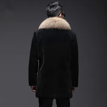 

Sheep Shearling Winter Jacket Men Raccoon Fur Collar Long Jackets Real Wool Coat L18-5200 MY1458
