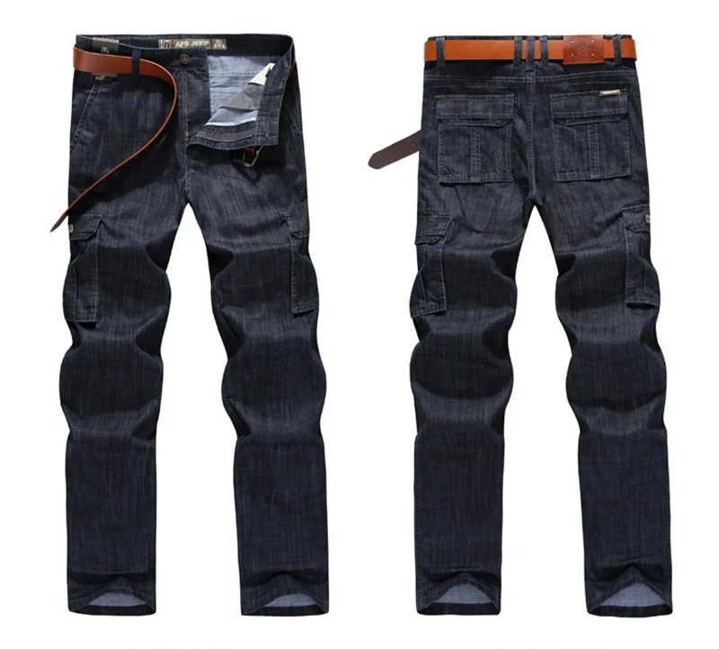 Mcikkny Men's Cargo Casual Jeans Pants Multi Pockets Loose Straight Denim Trousers For Male Plus Size 29-44 (7)