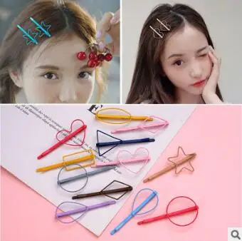 100 компл./лот 2 шт./компл. DIY Мульти простой сплав пирсинг любящее сердце треугольник волосы BB клип костюмы Банг круглые заколки для волос Инструменты для укладки волос аксессуары HA1188