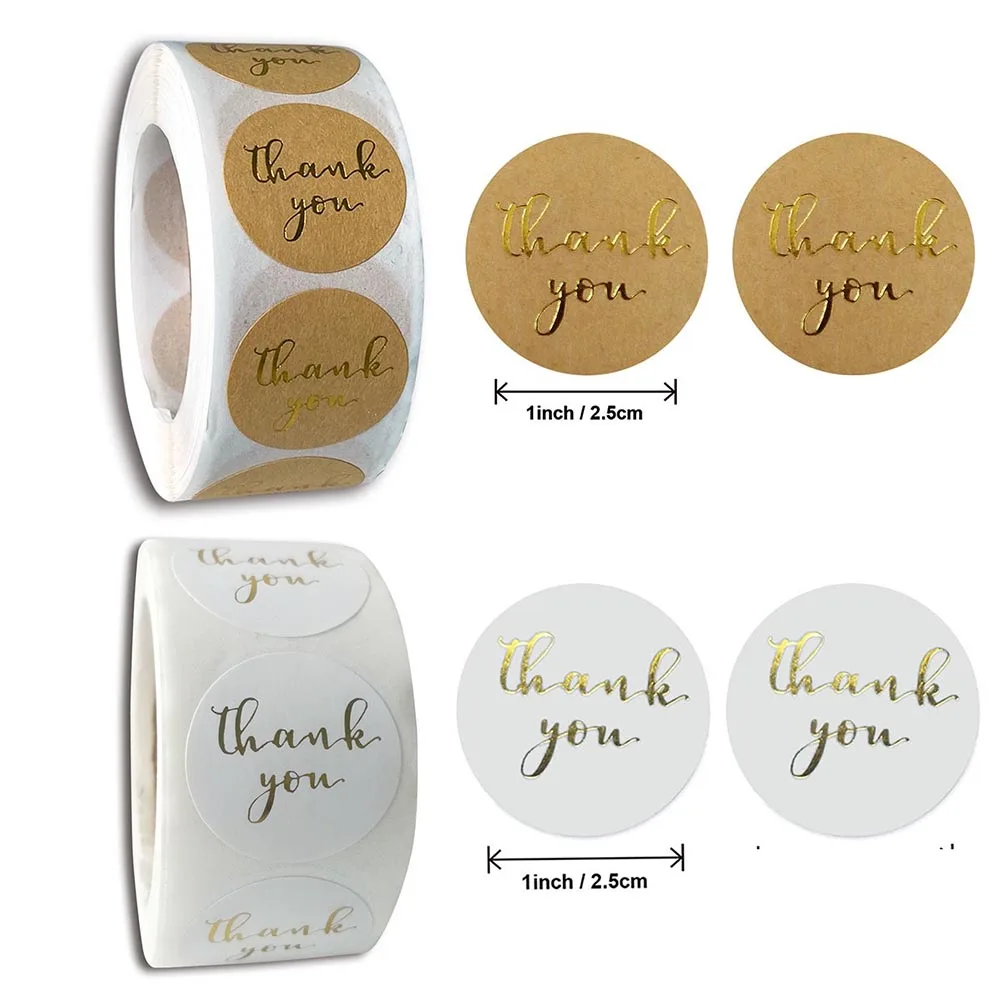 

500pcs Gold Thank You Round Sticker Kraft Paper Baking Label Gift Bag/box DIY Decoration seal Sticker Label